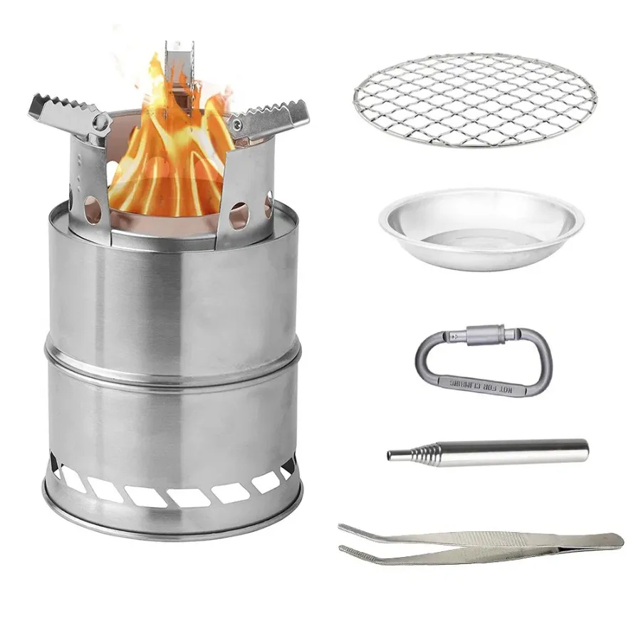 

Outdoor Mini Stainless Steel Folding Wood Stove Wood Stove Portable Bbq Camping Stove