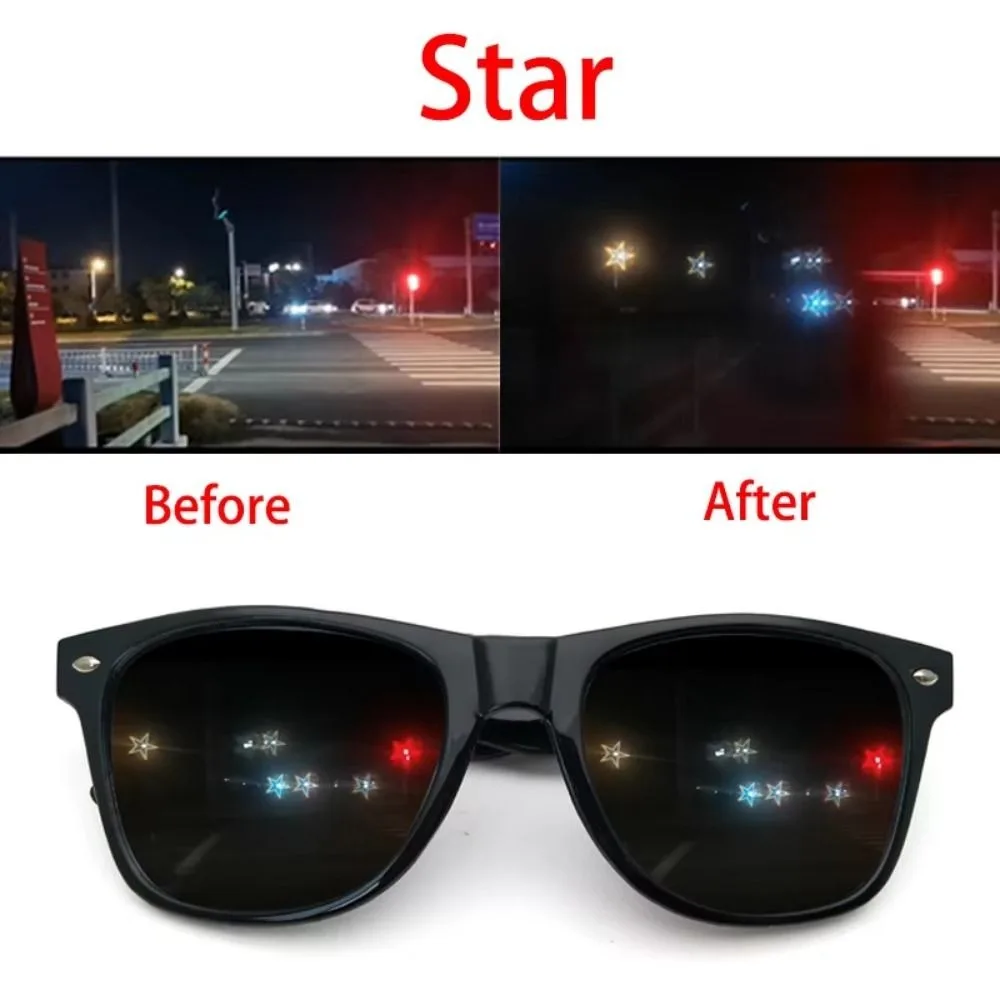Unique Diffraction Glasses Light Refraction Heart Star Snowflake 3D Prism Effect Glasses Mirror Light Clear/Gray Lens