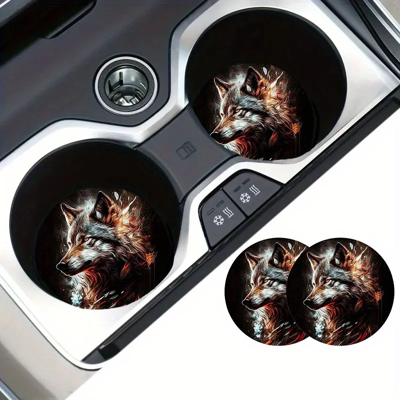 Picture 4: Gray Wolf Pattern Car Cup Holders: Non-Slip, Shock-Proof, And Stylish For Your Vehicle - Perfect Party Gift!