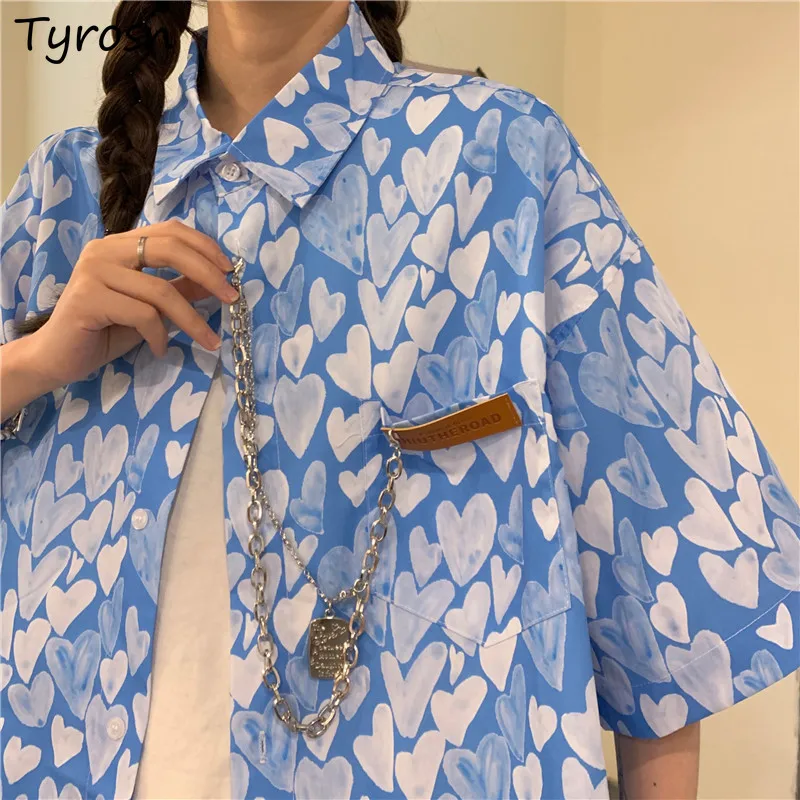 

Рубашки женские с принтом в стиле Харадзюку, повседневные студенческие шикарные топы с короткими рукавами в стиле ретро, летние уличные новые блузки в стиле хип-хоп, одежда