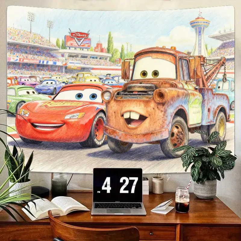 

1PC Disney Cars Lightning McQueen & Mater Race Track Tapestry, Vibrant Polyester Wall Art for Kids Room Bedroom Dorm Decor, Boys