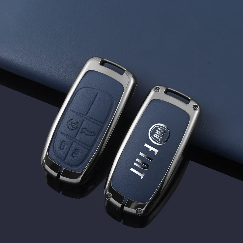 Zinc Alloy Leather Car Smart Remote Key Fob Case Cover Shell Bag For Fiat Freemont Bravo 2 2007 2008 2009 Auto Accessories