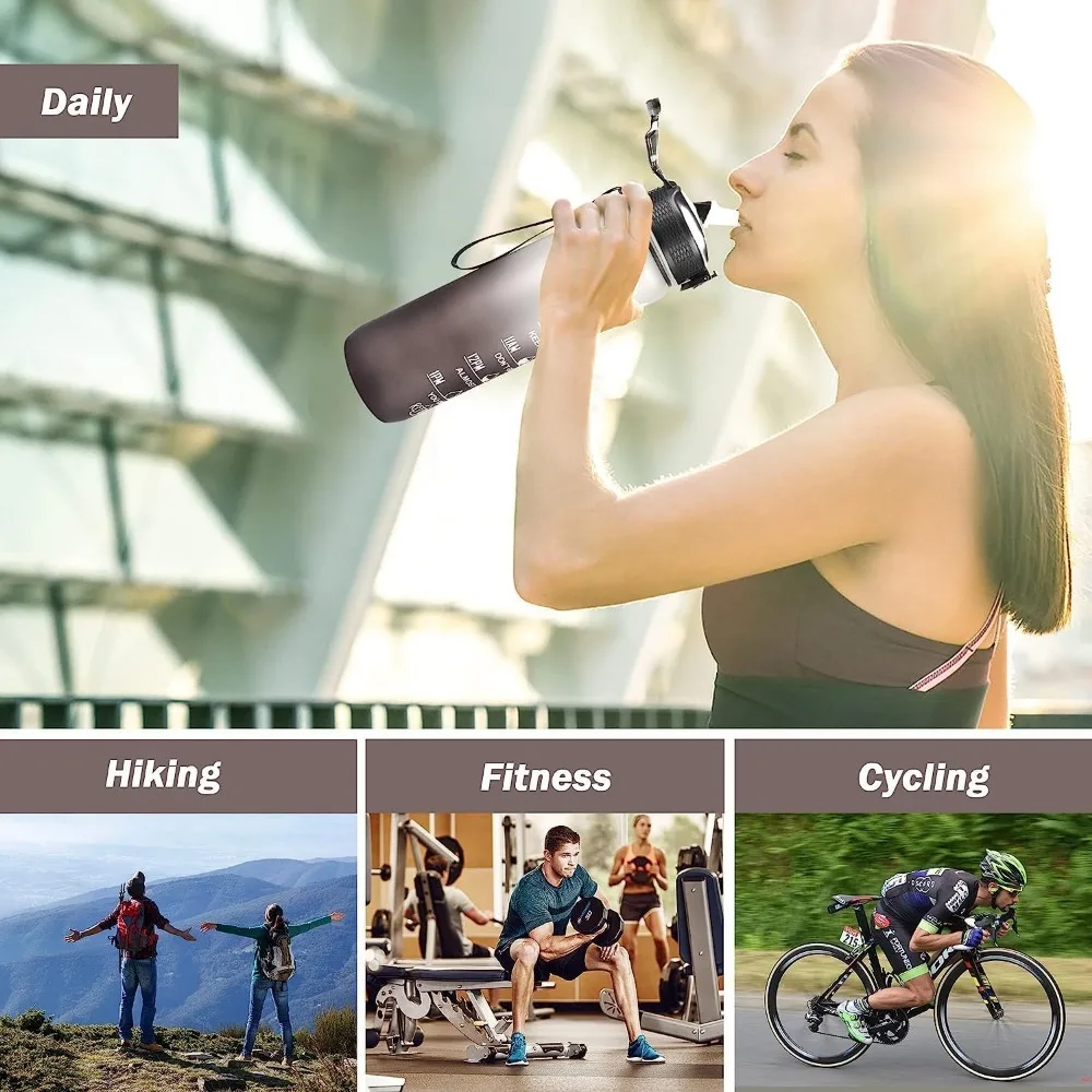 1000ml Leak Proof Water Bottles with Times to Drink and Straw Motivational Drinking Sports Water Bottle for Fitness Gym Outdoor image 3
