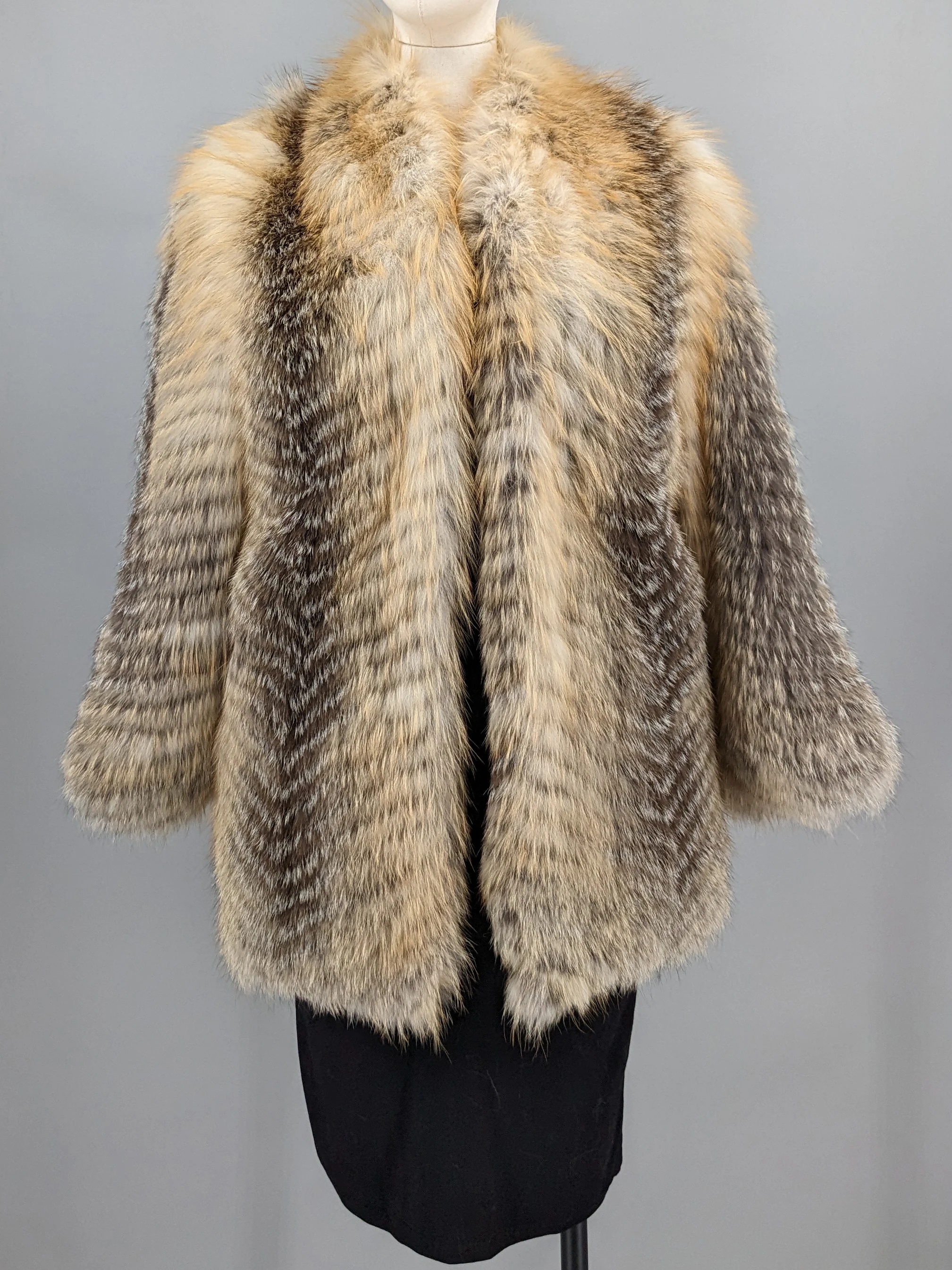Women Real Golden Island Fox fur Coat make of fur strip sewed together for spring autumn luxury furry jacket coat length 77 cm