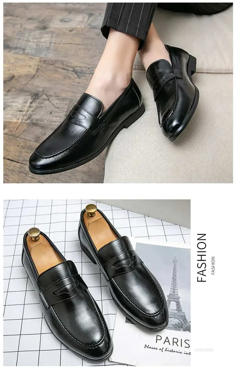 LuckMan Mens Dress Shoes PU Leather Fashion Men Business Dress Loafers Pointy  Shoes