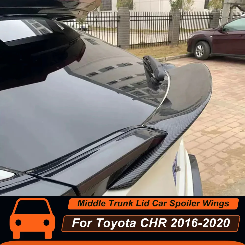 

For Toyota CHR 2016 17 18 19 20 Rear Trunk Lid Middle Spoiler Ducktail Wings FRP Carbon Black Exterior Tuning Accessories Parts