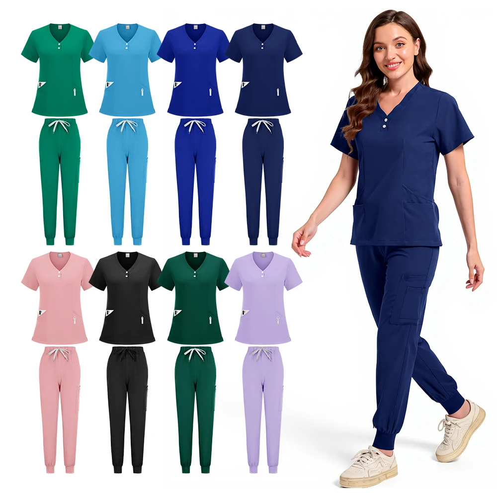 Conjunto de uniformes cirúrgicos de duas peças, vestidos de esteticista, roupa de trabalho médica, roupas clínicas para animais de estimação, uniforme de enfermeira por atacado