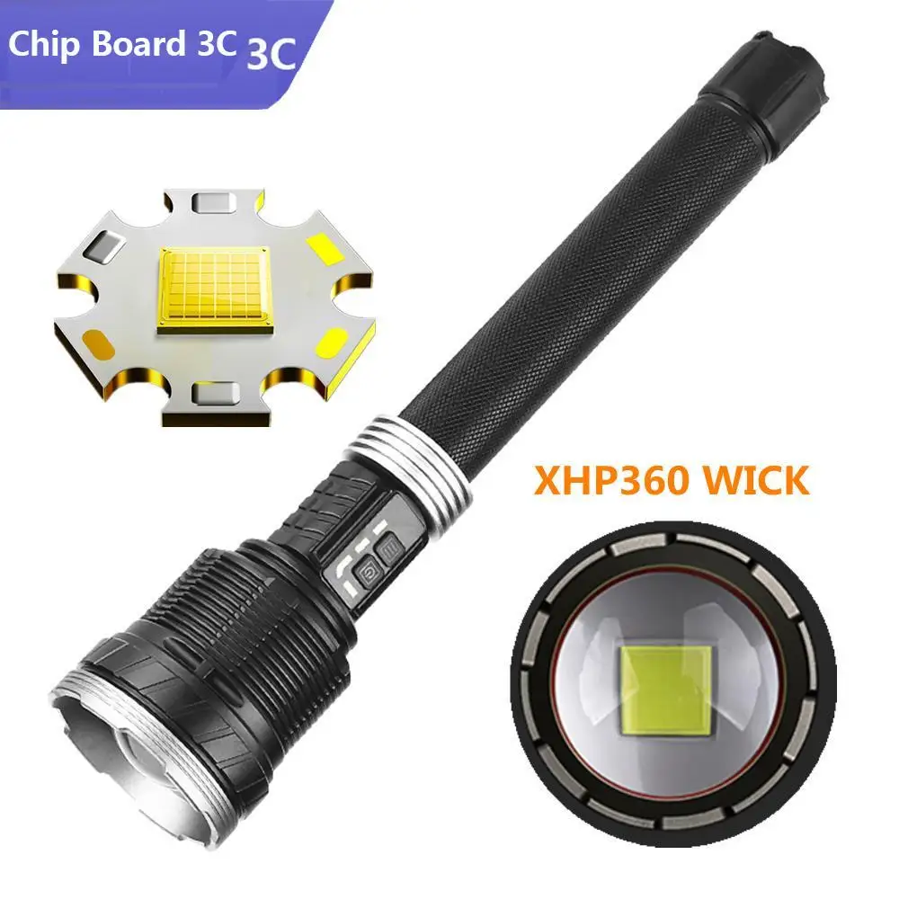 High-power XHP360 Flashlight 150W Zoom Waterproof Type-C USB Charging Portable Mobile Charging Bank