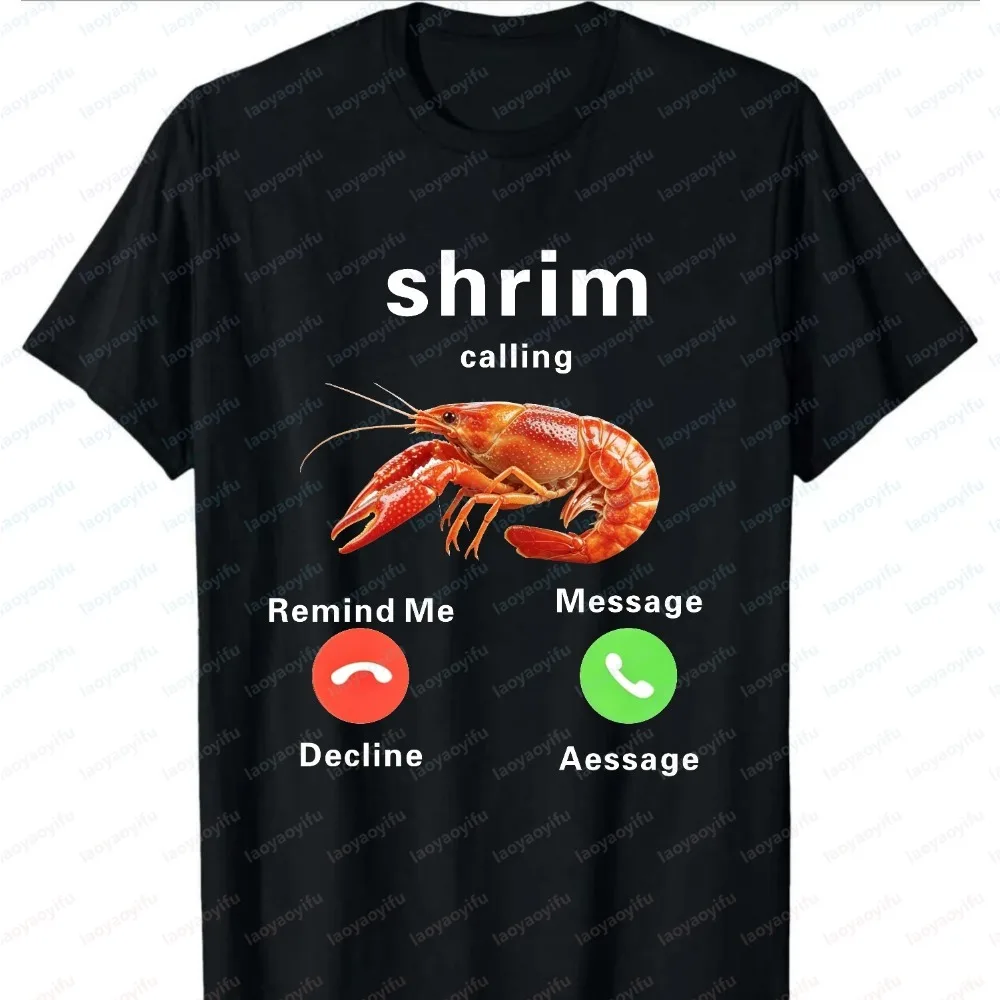 Lustiges Shrimp Calling Meme Herren-Sommerhemd mit kurzen Ärmeln, modisches Hemd, lustiges Geschenk für Meeresfrüchte-Liebhaber, lässige Streetwear-Grafik-T-Shirts