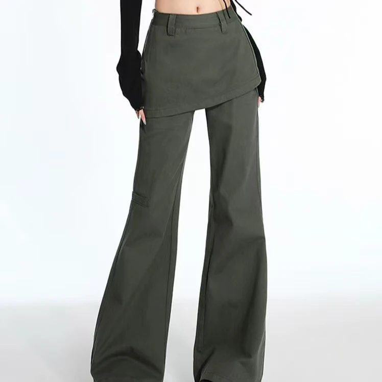 

Y2k Американские ретро-поддельные двухсекционные винтажные джинсы большого размера, женские прямые мини-юбки с высокой талией, широкие джинсовые брюки