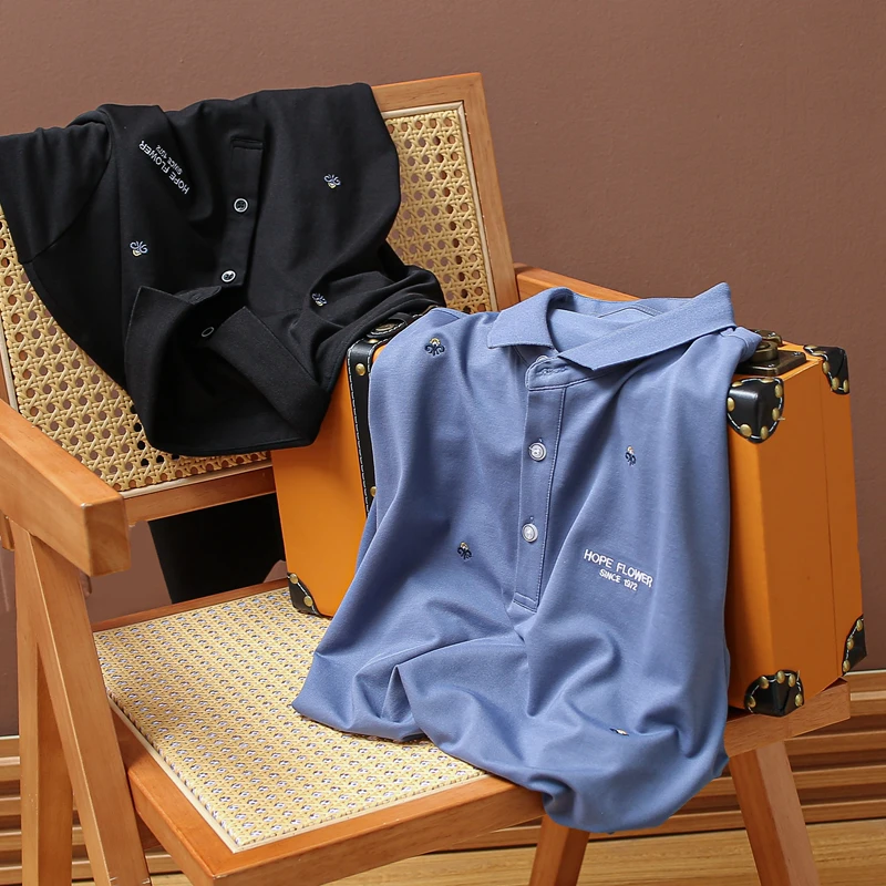 

Мужская летняя модная рубашка из прохладного хлопка с вышивкой, отложным воротником, приталенного кроя, для делового и повседневного стиля