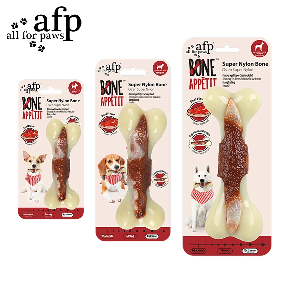 All For Paws Dogs Bone Chew Toys Nearly Indestructible Non-Toxic Anti-bite Aggressive Chewers Super Nylon Bone With Beef Flavor