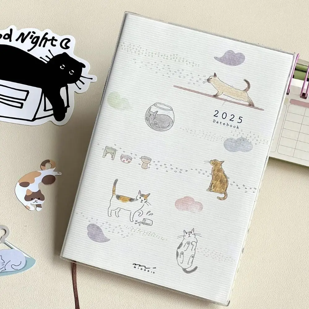 Cute Animal Cat 2025 Planner Notebook Color Page Thick Paper Student Class Notebook Multifunction Creative Diary Handbook Gifts