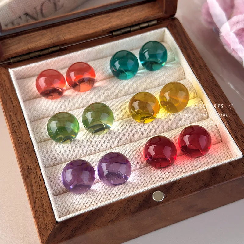 Summer Colorful Clear Acrylic Ball Stud Earrings Dopamine Style Sweet Lightweight Jelly Transparent for Women Daily