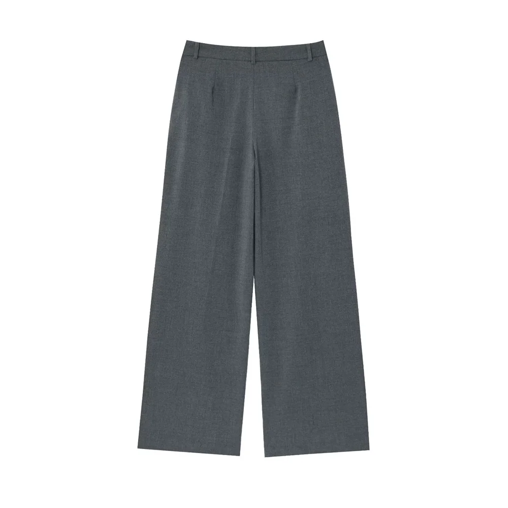 PB&ZA 2025 سترة نسائية مزدوجة الصدر وبنطلون واسع الساق باللونين الأسود والرمادي ملابس رسمية كلاسيكية أنيقة للمكتب