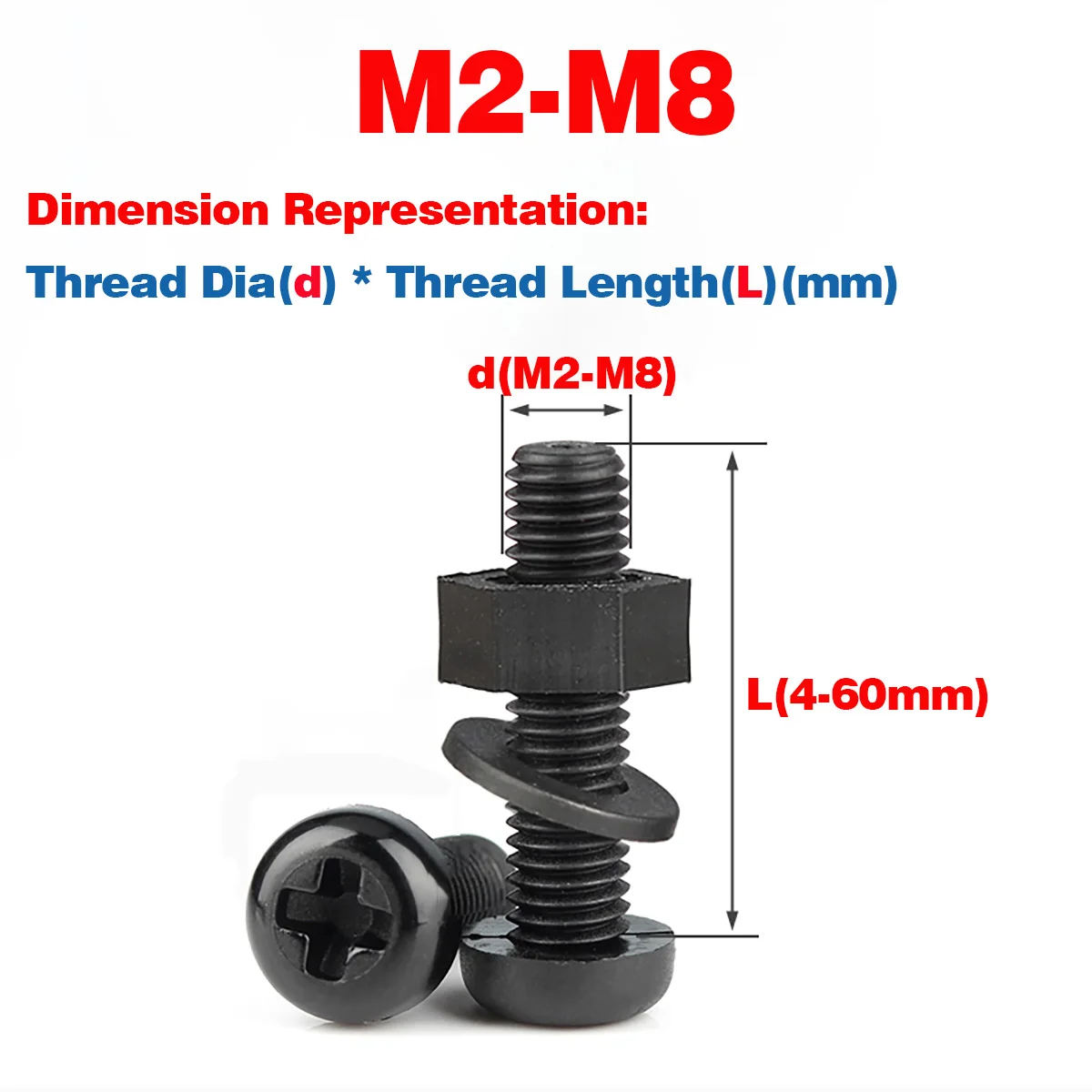 

Nylon Phillips Head Screw Nut Flat Washer Three Combination Suit M2-M8