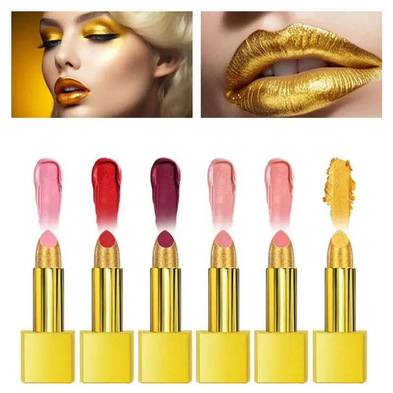 Gouden Lippenstift Metallics 6-kleuren Sprankelende Metallics Lippenstift Langdurige Smudge-Proof Lipgloss Kit Make-Up Geschenk Lippenstift Make-Up