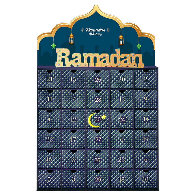 Luxury 30 Days Ramadan Advent Calendar Mystery Gift Box with Foil Specifications for Muslim Cosmetic Makeup Surprise