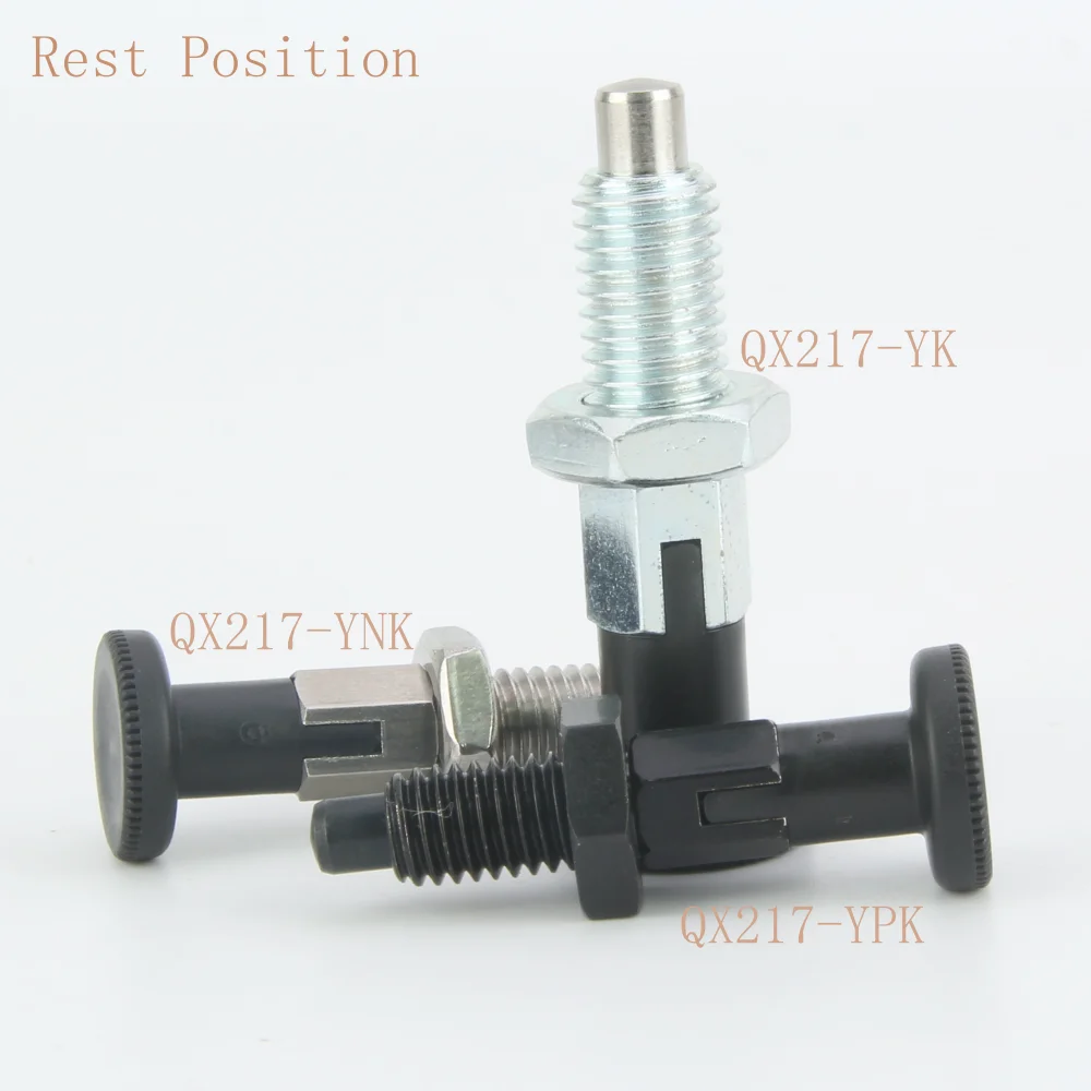 QX217 tipo de retorno/posición de descanso, perilla de aluminio/plástico, émbolos de indexación, Pin de localización roscado con tuercas