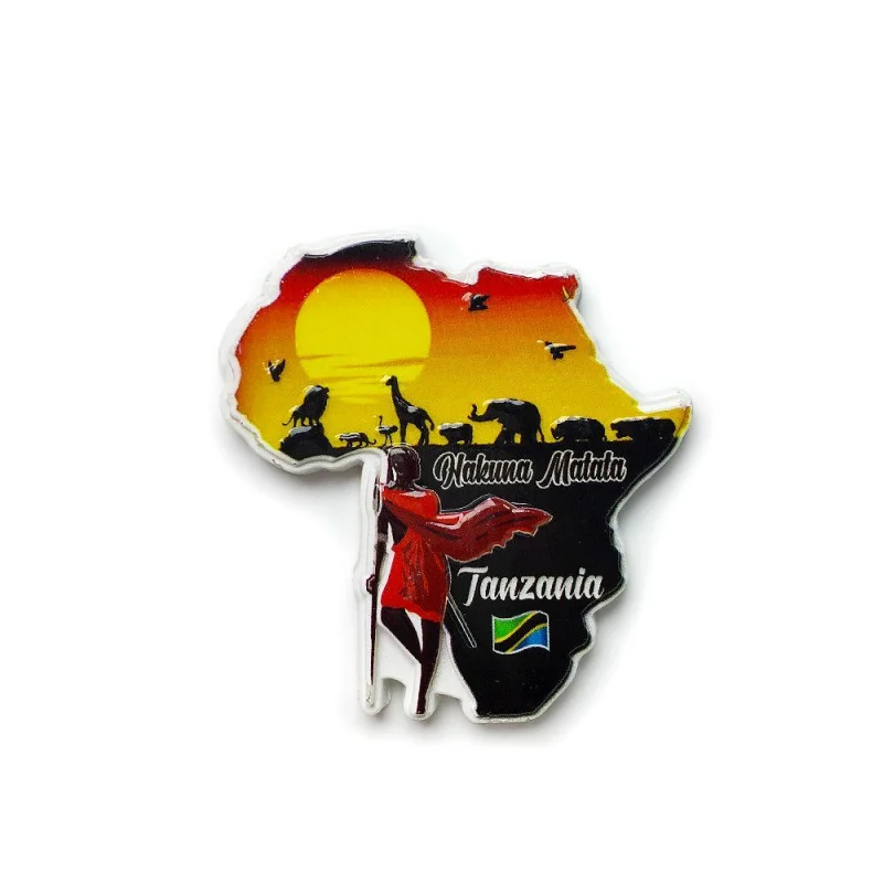 Tanzania Safari Landscape Fridge Magnet - African Wildlife & Sunset Scenery Imanes Nevera 3D Resin Room Decoration Home Decor