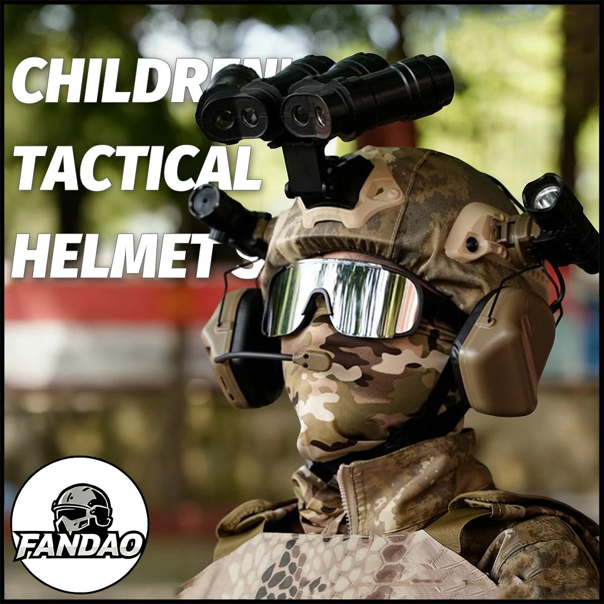 

Kids full Tactical Helmet Set with NVG Model Signal Light Mask, Army Children's Cosplay Toy Paintball Airsoft Over 3 Years Old