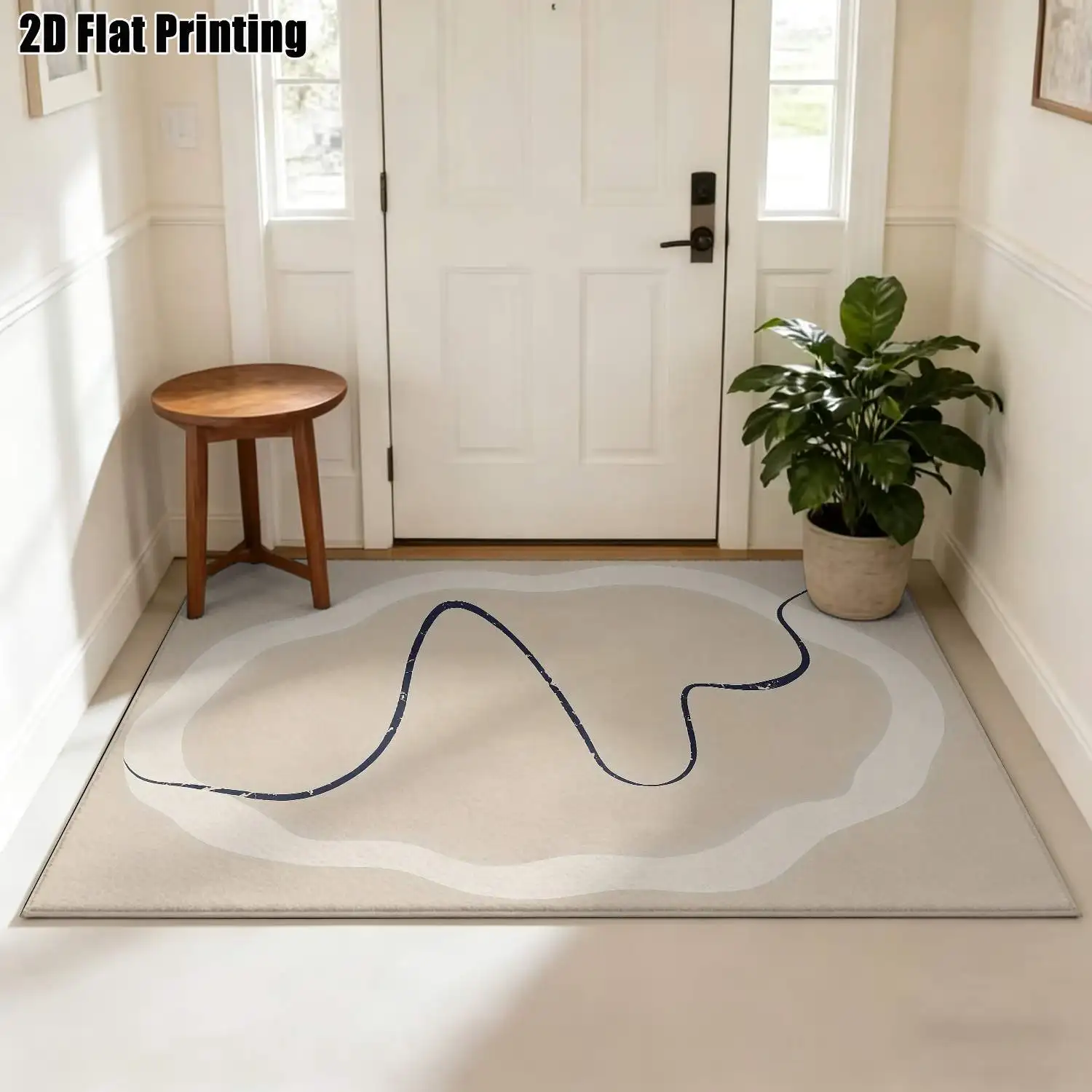 1Pc 2D Printed Nordic Beige Geometric Carpet, Instagram-Style Modern Minimalist Floor Mat, Machine Washable, Multi-Size, Suitable for Home Decor, Entrance/Dining/Bedroom/Living Room