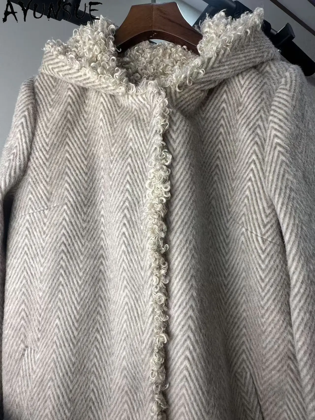 AYUNSUE Kurtka z prawdziwej wełny męska zimowa ciepła kurtka z owczej wełny unikalne płaszcze promocja drobne wady bez zwrotu bez wymiany