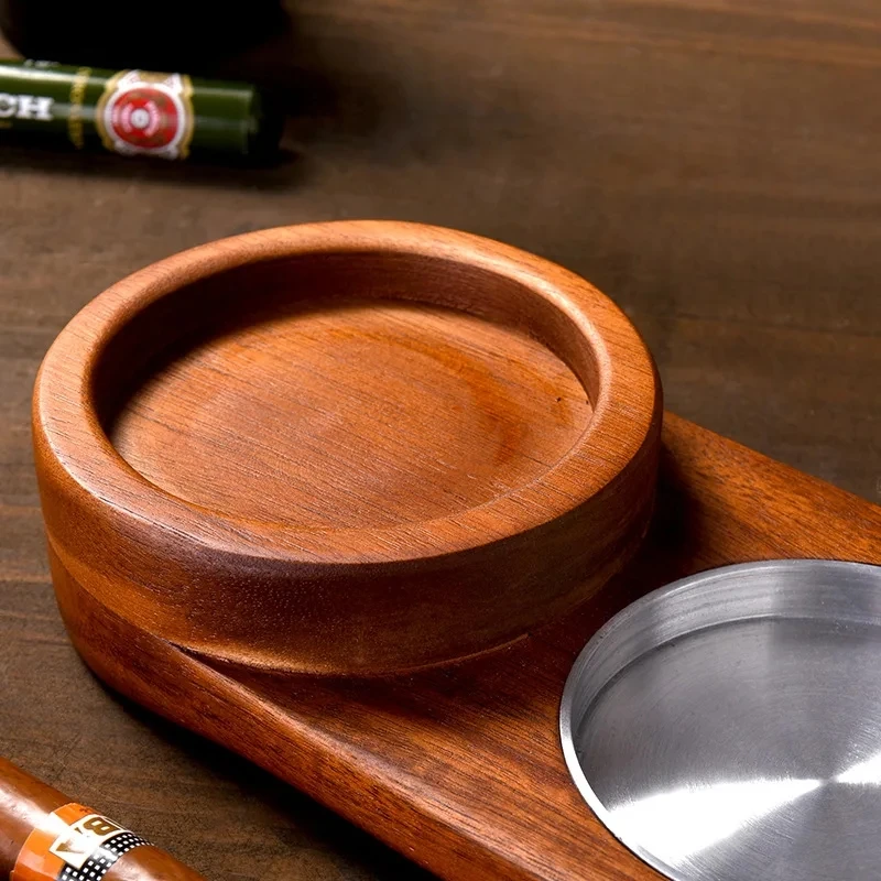 2-In-1 Creative Wooden Whiskey Wine Glass Holder Cigar Ashtray Desk Wood Cup For Bar Home Kitchen Office Decoration Cool Gadget