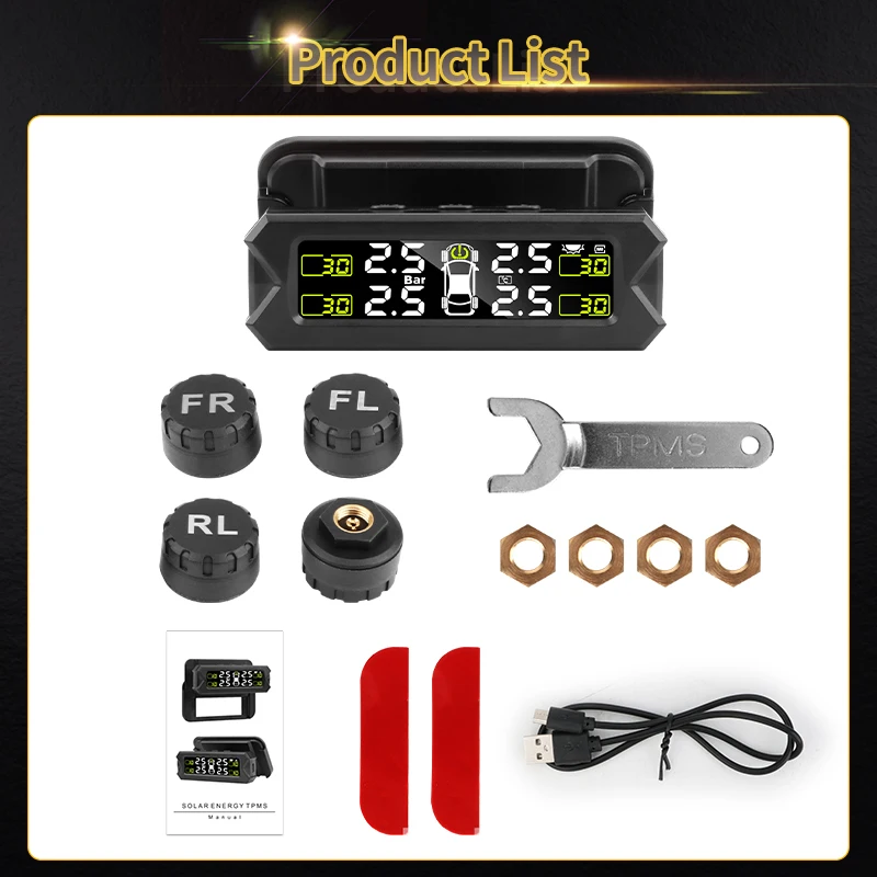 Jansite Car TPMS Tire Pressure Alarm Monitoring System Tyre Sensor Solar Charge With Bracket 360 Adjustable IP68 Waterproof 6bar