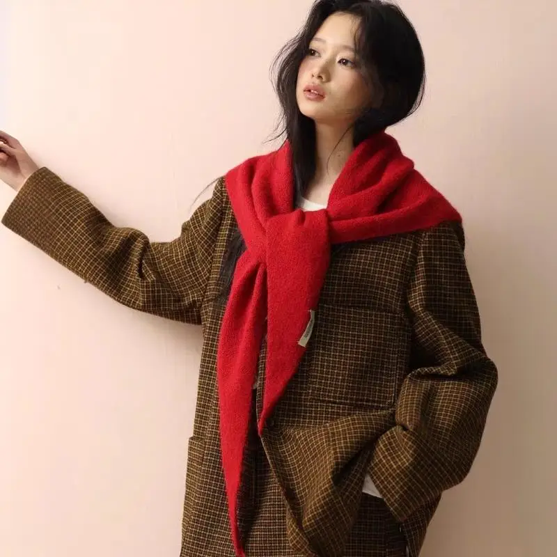 

Large Triangle Scarves Soft Solid Color Headscarf Knitted Shawl Women's Autumn Winter Multi-functional Warm Knitted Scarf