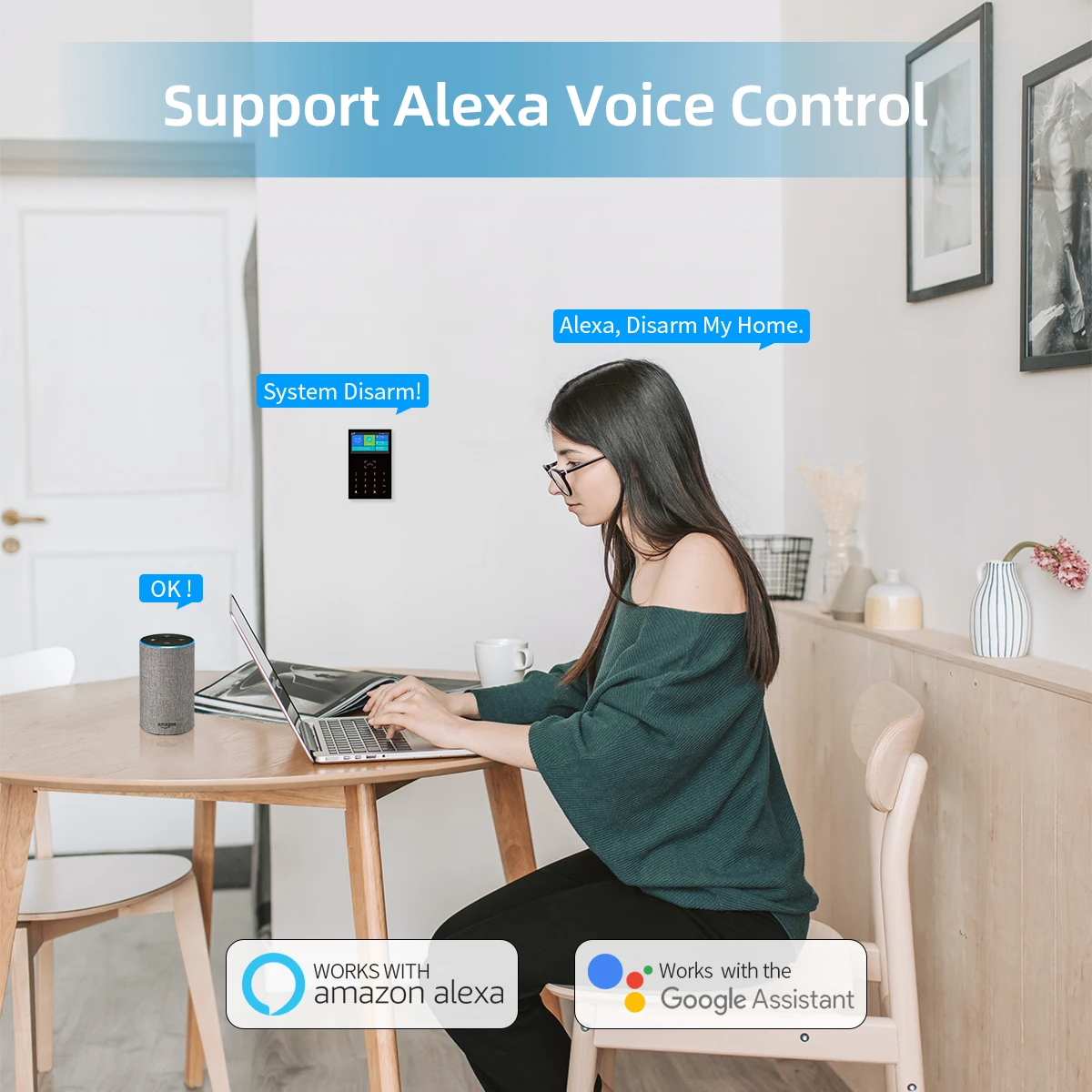Alarme MULO 4G Tuya Sistema de alarme doméstico inteligente WIFI GSM 4,3 polegadas Temperatura e umidade PG-109 para Alexa e Google Burglar Home