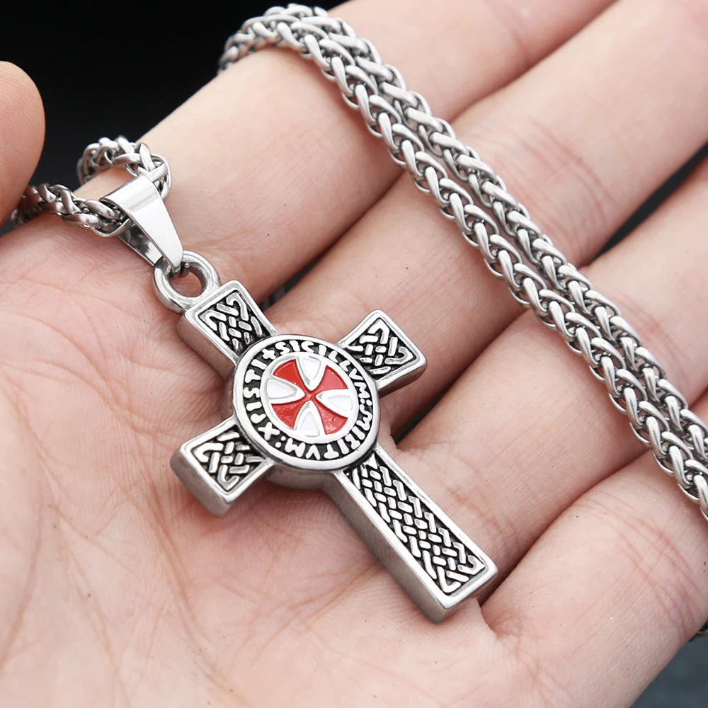 Vintage Punk 316l Roestvrij Staal Templar Rood Ridder Kruis Hanger Kettingen Voor Mannen Jongens Mode Amulet Sieraden Geschenken Groothandel