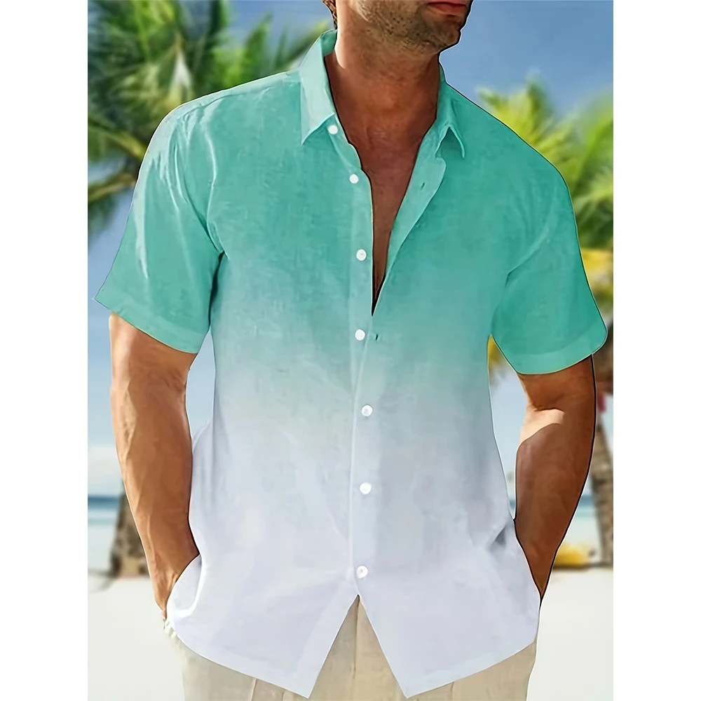 Camisas hawaianas con estampado 3D degradado de verano para hombre y mujer, ropa de calle informal a la moda, camisa de manga corta de gran tamaño, Tops para hombre, blusa