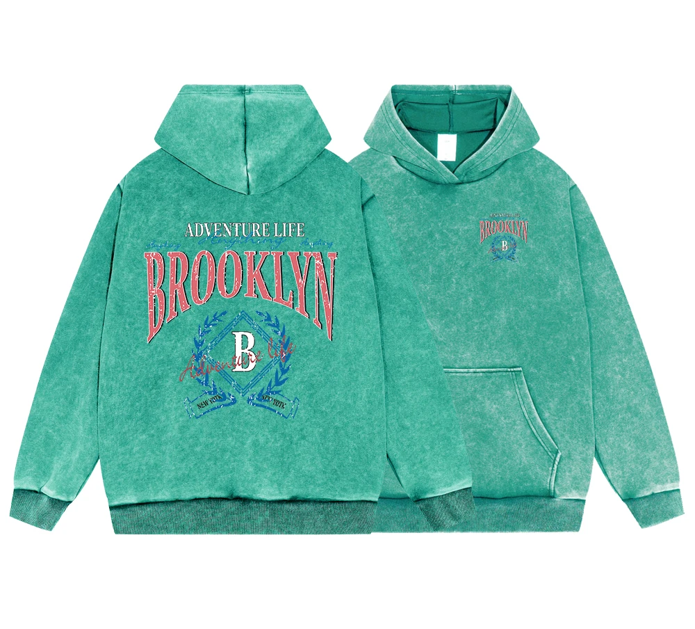 

Adventure Life Brooklyn Man Vintage Washed Cotton Hoodie Warm Fleece Pullover Casual Hoodie Autumn High Quality