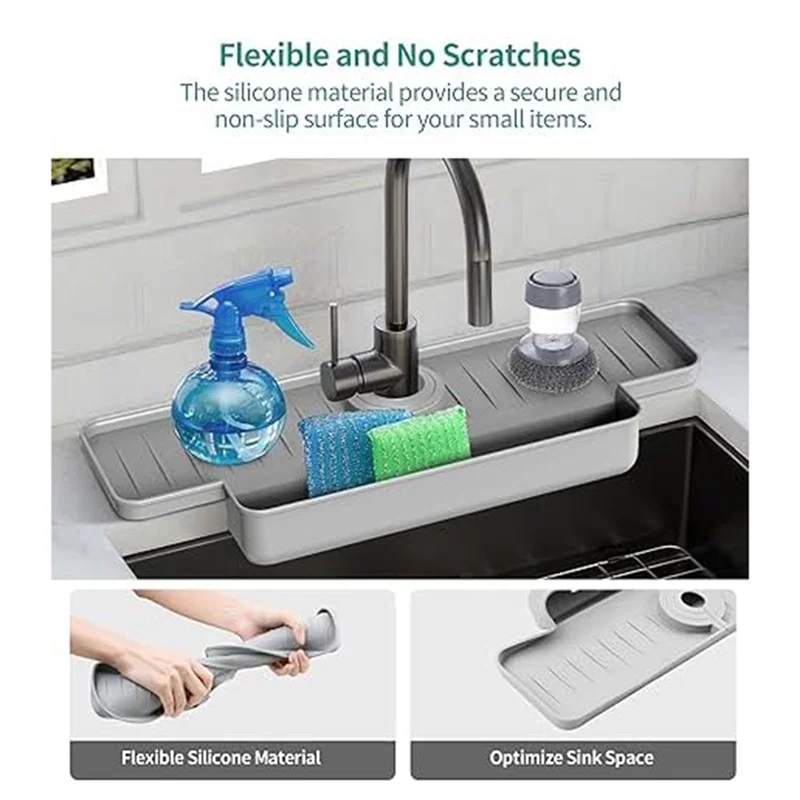 حوض المطبخ الجيد سبلاش الحرس ترقية صنبور المياه الماسك صينية بالوعة الإسفنج حامل رمادي #4