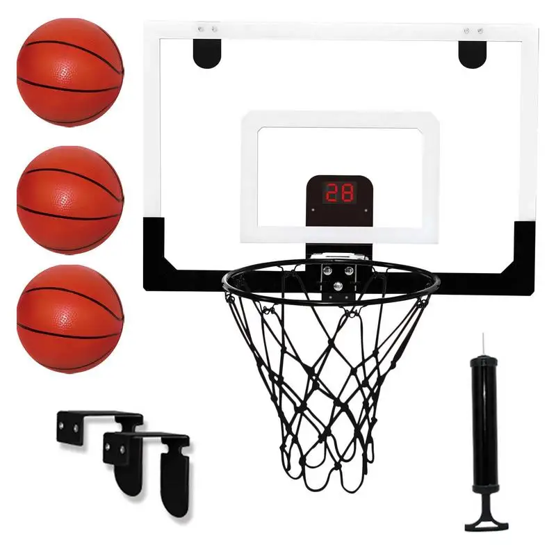 Electronic Basketball Hoop Over Dunkable Kids Toy Basketball Training with Electronic Scoreboard and 3 Balls 1 Inflator