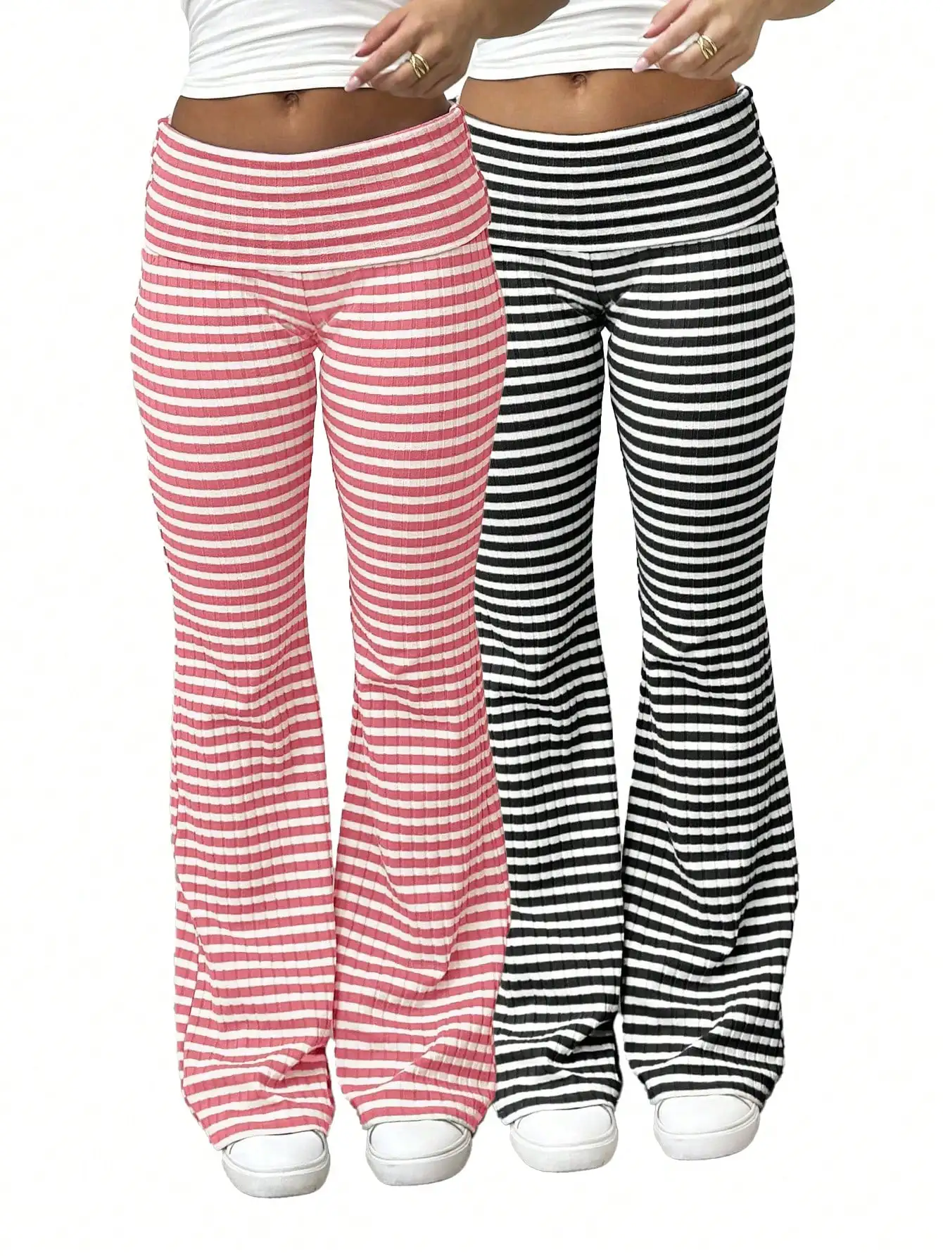 Two Pairs of Women's Casual Flared Pants High-waisted Yoga Pants Sports and Gym Pants