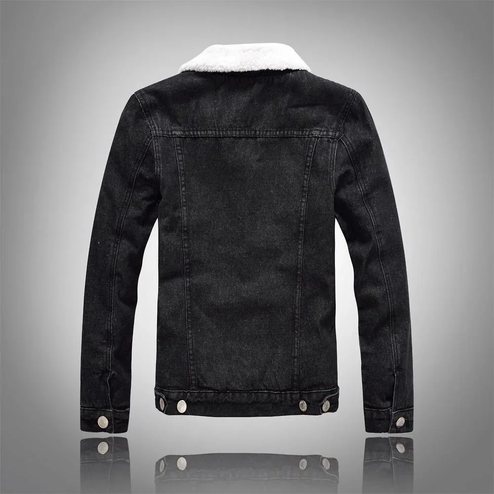 Autumn/Winter New Fashion Solid Color Lamb Wool Denim Jacket Men\'s Casual Thick Warm High Quality Plus-Size Jacket M-3XL