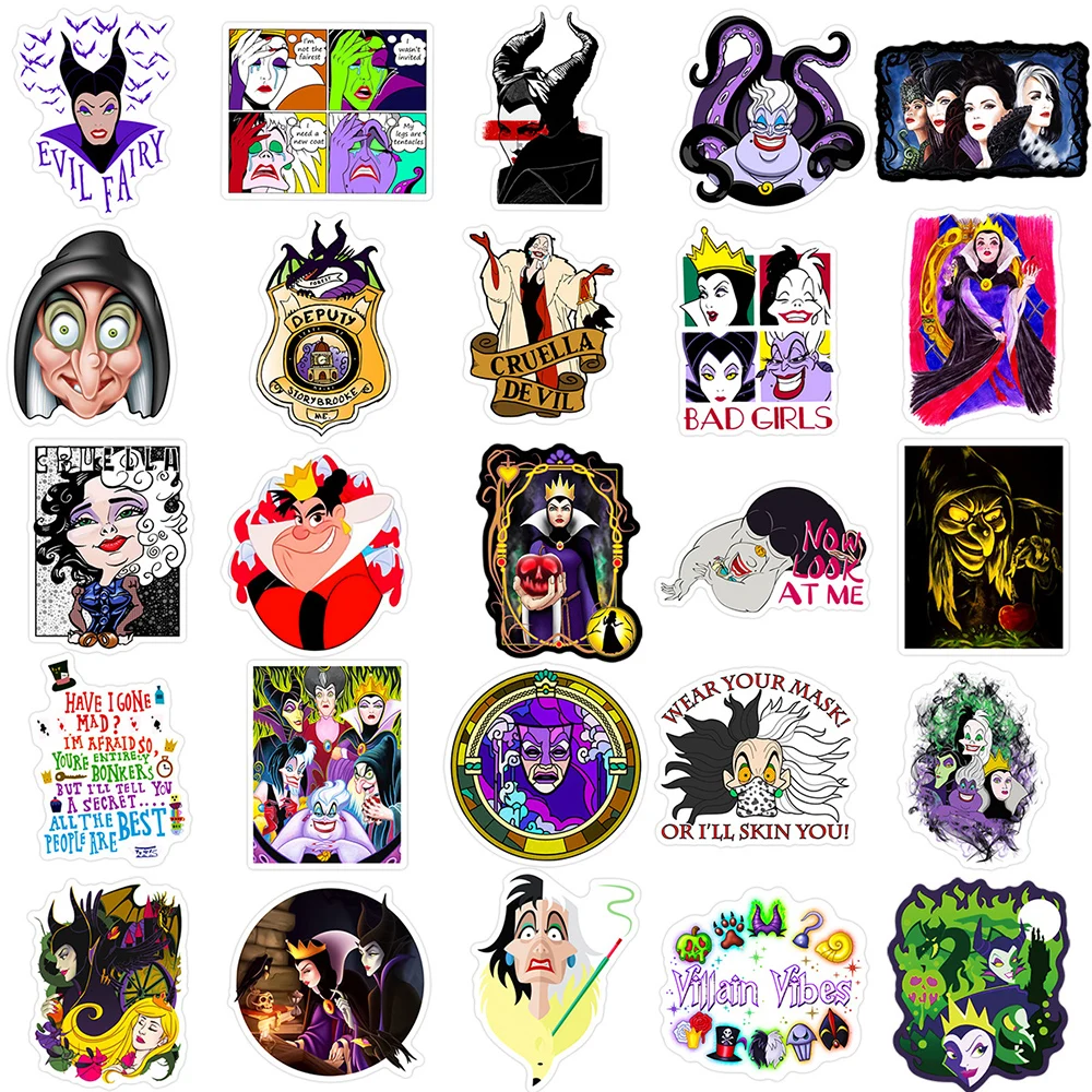 10/30/50PCS Disney Magic Villain Witch Maleficent Queen Sticker Graffiti Phone Laptop Luggage Skateboard Decals Sticker for Kids