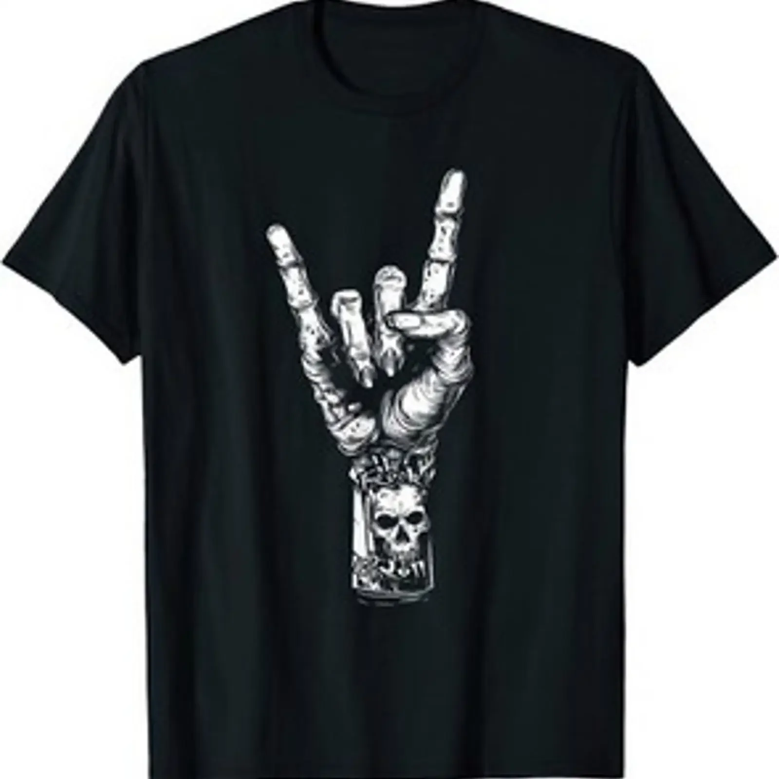 Rock N Roll Musik Tattoo Skelett Rockmusik Heavy Metal Punk Emo T-Shirt Vintage Washed Vielseitige Mode für Herren Lässige Grafik