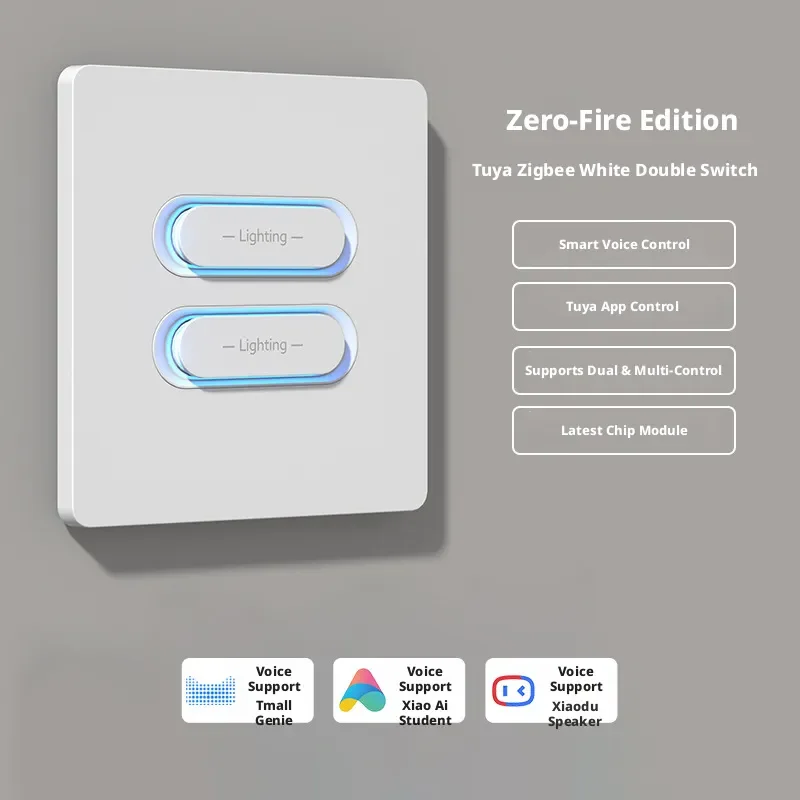 

Tuya Smart Home Zigbee Smart Dual Control Switch Zero Fire Edition Supports APP Remote Control with LED Night Indicator Light