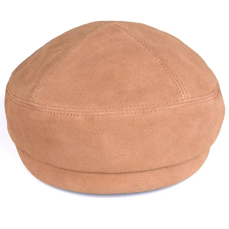 Suede Beret Caps For Men Novelty Spring Short Brim Genuine Leather Soft Gatsby Hat Male Yellow Coffee Diamond Boina Hombre