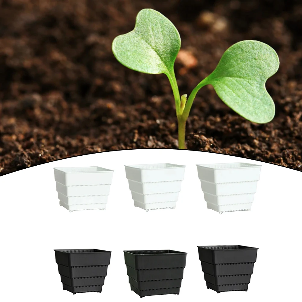 Plastic flowerpots 2pcs breathable square root control pots with drainage holes for healthy plant growth indoor outdoor garden