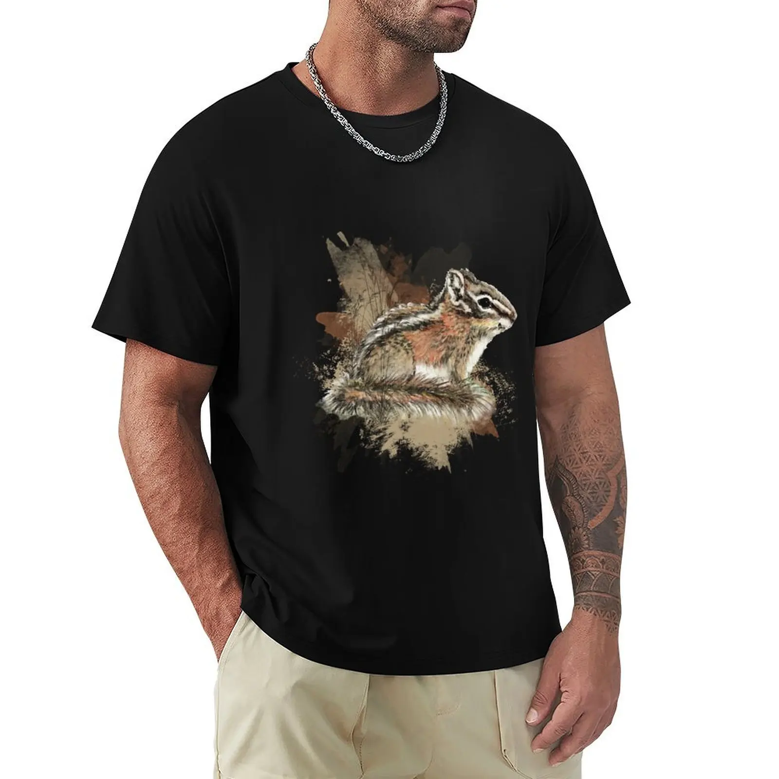 

Watercolor Cute Little Chipmunk Animal Wildlife Nature Art T-Shirt croswit shirt man plus sizes oversized men workout shirt