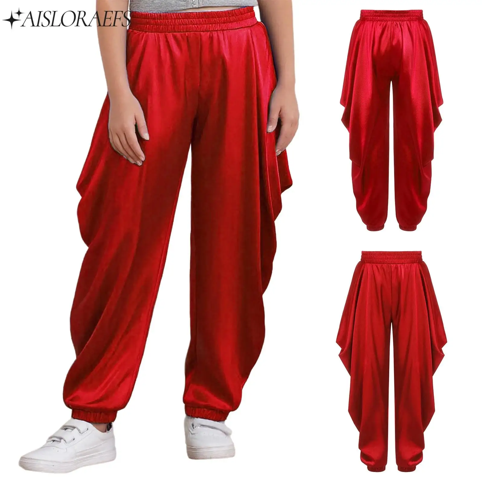 

Boys Halloween Prince Cosplay Costume Satin Dhoti Pants Fashion Loose Baggy Trousers for Carnival Stage Performance Theme Party