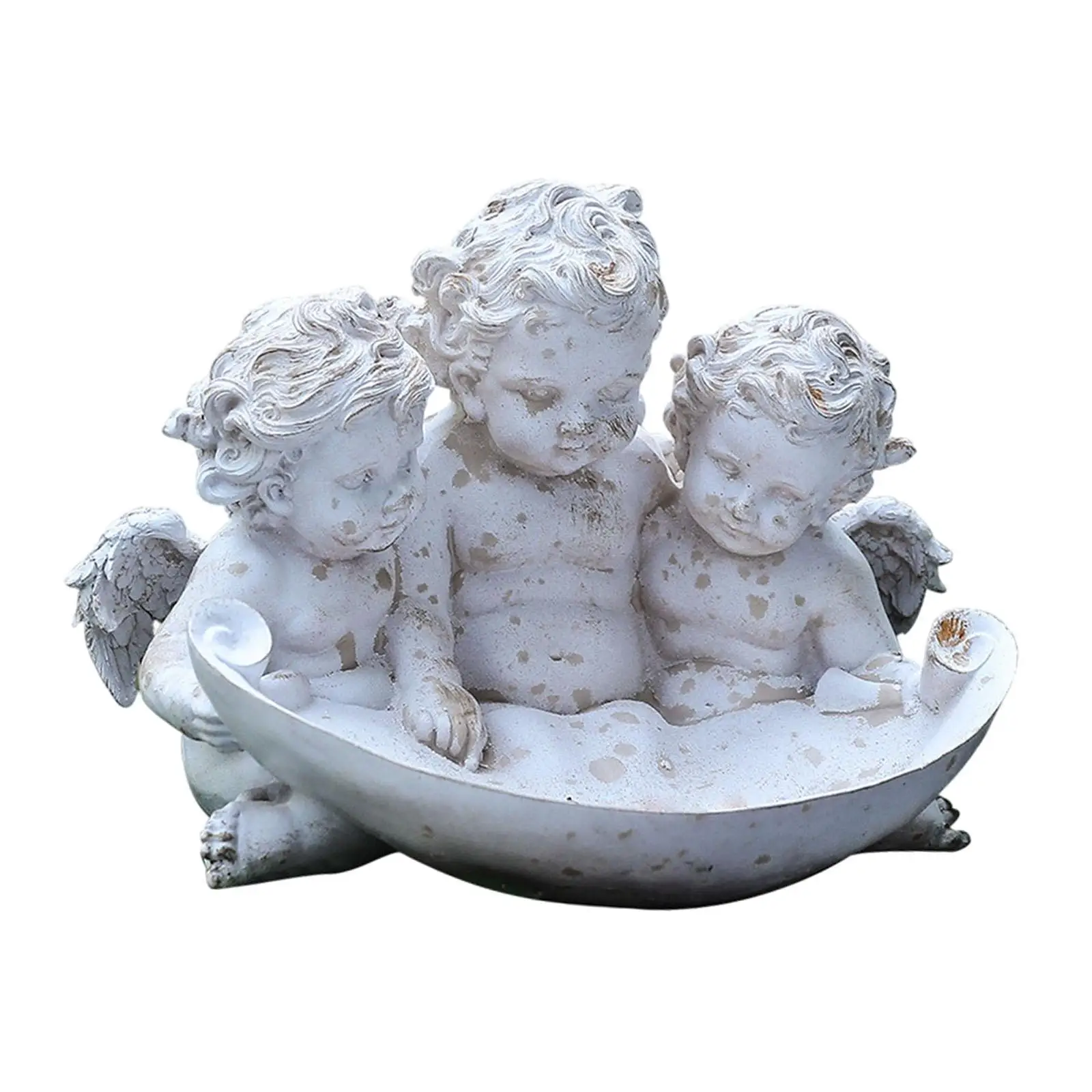 Angeli Statua da giardino Artigianato d'arte Resina resistente alle intemperie Decorazione artistica da giardino Ornamento da prato per cortili Portico Paesaggio Prato Ciotola per mangiatoia per uccelli