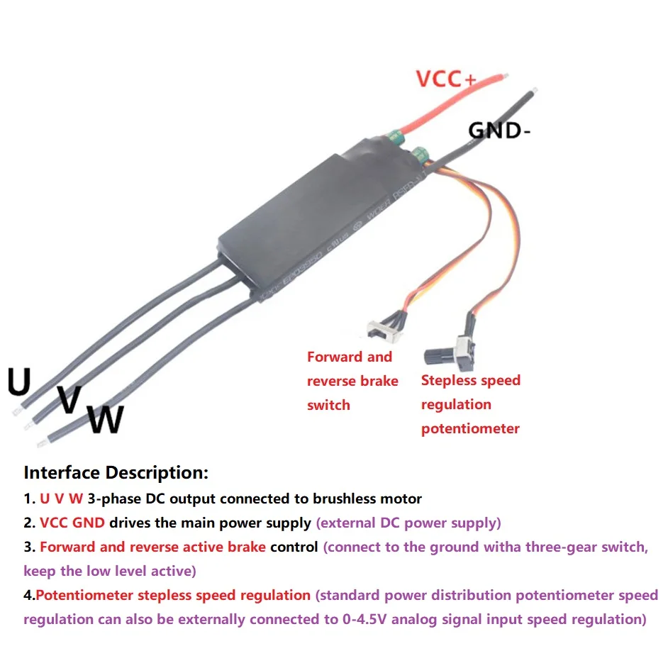 ESC DC6-24V 1000W BLDC Three-phase DC Brushless Hallless Driver Board Forward Reverse Switch PLC Speed Regulating Potentiometer