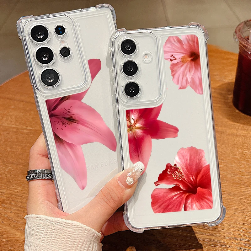 Funda de teléfono de silicona con flores de lirio para Samsung Galaxy S25 Edge S24 S23 S22 Ultra Plus S25 FE A17 A56 A16 A26 5G A55 A35 A54