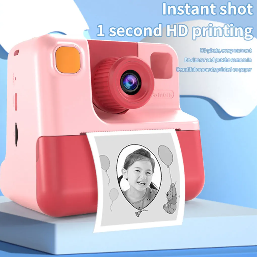 Cámara de impresión instantánea para niños con el 180 °   lente flip selfie con pantalla de 2,0 pulgadas Cámara para niños con 3 rollos de papel de impresión Tarjeta de 32 GB