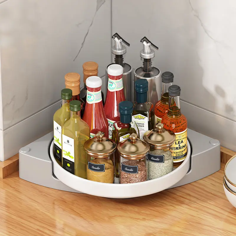 Storage Shelves Corner Rack Rotatable Multifunctional Wall-mounted Bathroom Kitchen Condiment Portable Storage Rack Space-saving